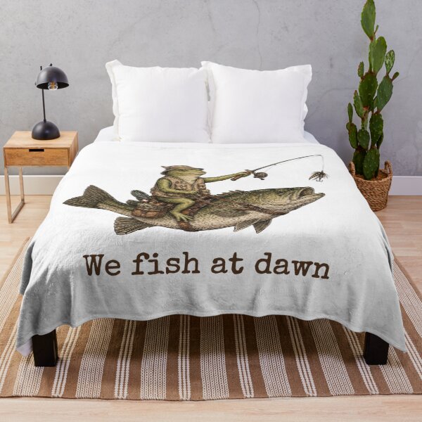 Item preview, Amphibian Angler: Vintage Frog Riding a Bass 'We Fish at Dawn' Design designed and sold by Shopeon Designs.