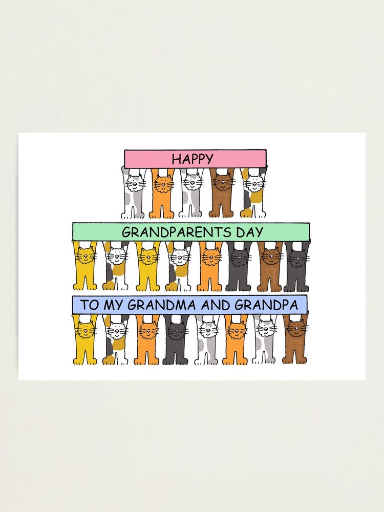 Download Happy Grandparents Day Grandpa And Grandma Cartoon Cats Photographic Print By Katetaylor Redbubble