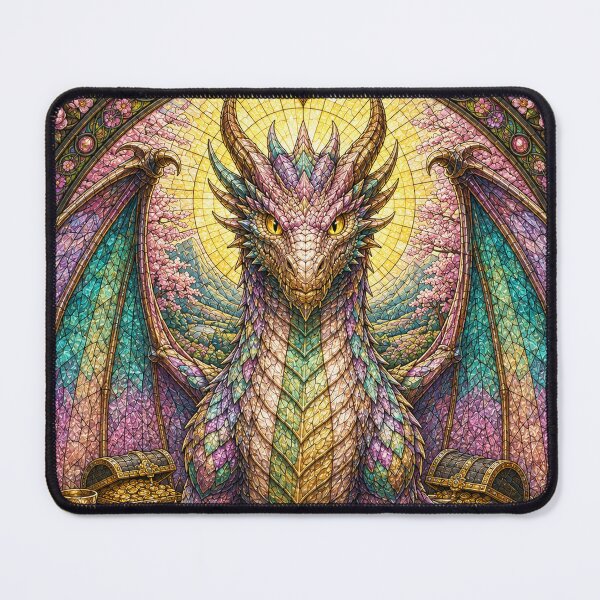 Item preview, The Guardian of Spring's Gold – Stained Glass Floral Dragon designed and sold by Pixel Otaku Gallery.