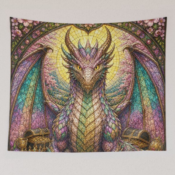 Item preview, The Guardian of Spring's Gold – Stained Glass Floral Dragon designed and sold by Pixel Otaku Gallery.