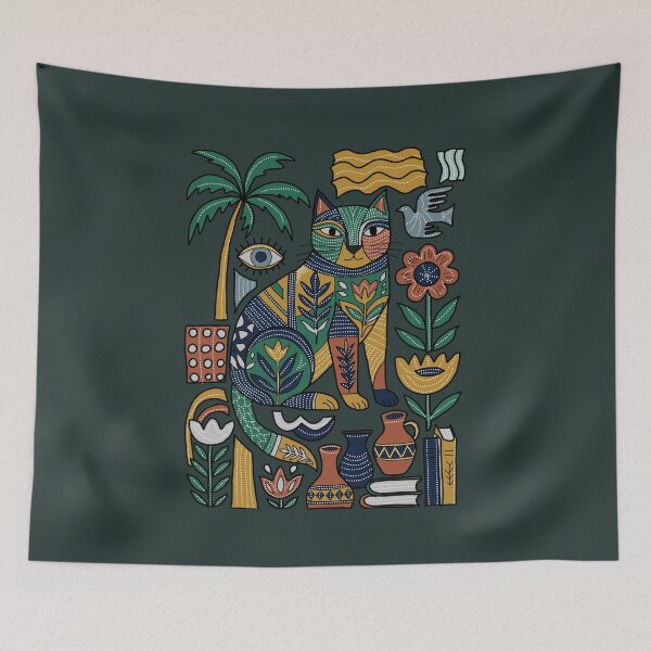 Item preview, Bohemian Mystical Cat Folk Art Illustration  designed and sold by LeshanArt.