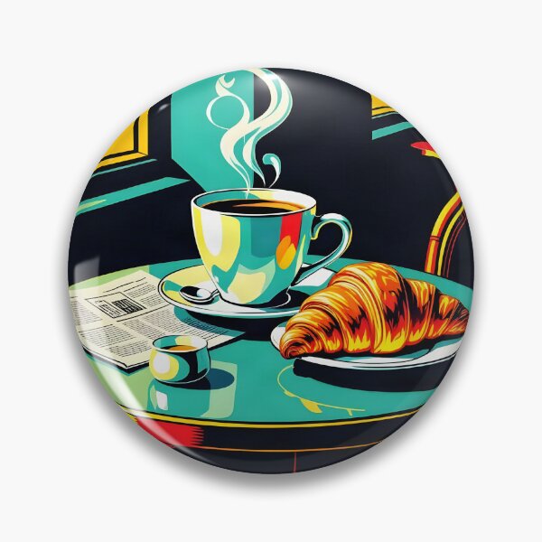 Item preview, Morning Coffee Croissant – Pop Art Café Poster designed and sold by LSVart.