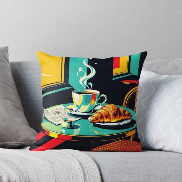 Item preview, Morning Coffee Croissant – Pop Art Café Poster designed and sold by LSVart.