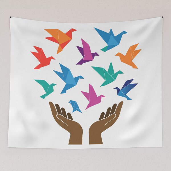 Item preview, Hands Releasing Paper Cranes Origami Art Design designed and sold by Colorfulman.