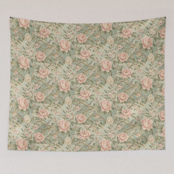 Item preview, Vintage Chinoiserie Peony & Songbird Botanical Wallpaper Pattern designed and sold by MimiSabu.