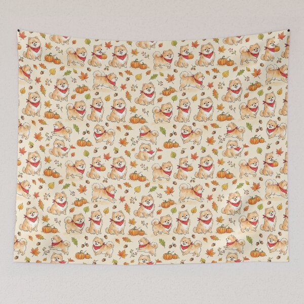 Item preview, Pomeranian Puppies & Pumpkins & Leaves Seamless Pattern designed and sold by StickVerse by Owais.