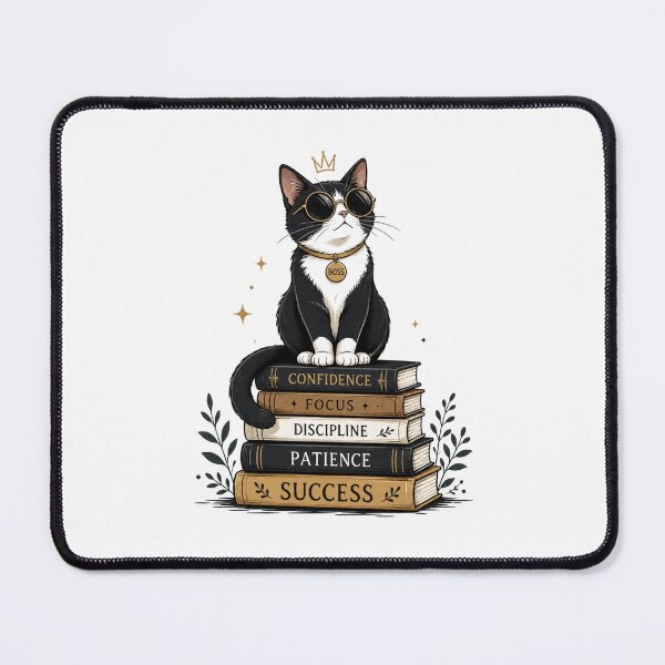 Item preview, The Mindset of Success – Black Cat on Book Stack Artwork designed and sold by Ink Matrix.