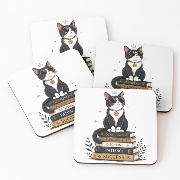 Item preview, The Mindset of Success – Black Cat on Book Stack Artwork designed and sold by Ink Matrix.