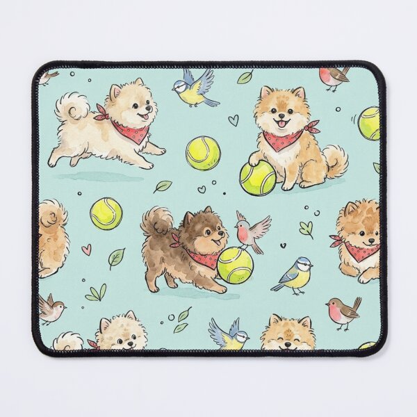 Item preview, Pomeranian Puppies & Tennis Balls & Birds Seamless Pattern designed and sold by StickVerse by Owais.