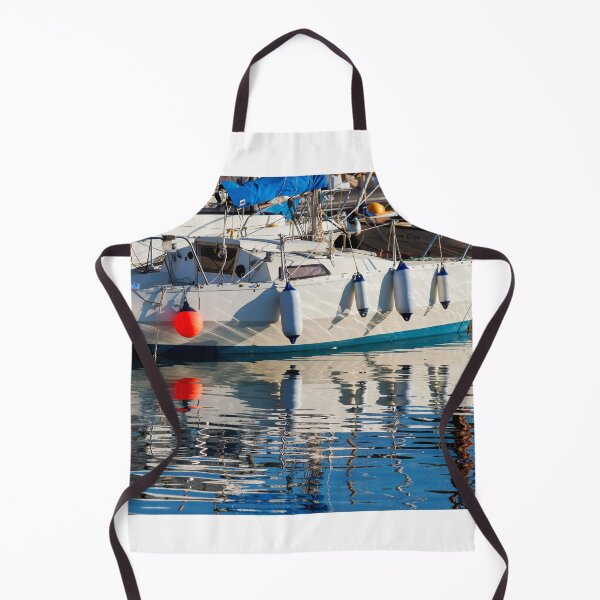 Item preview, Small Sailboat with Colourful Reflections Anchored in Calm Harbour Waters designed and sold by Dorset Girl.