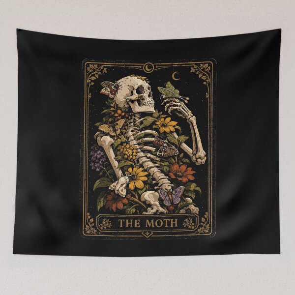 Item preview, Skeleton with Moths and Flowers Art Print Halloween designed and sold by rafaeltto.