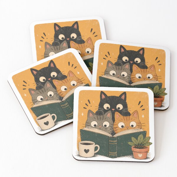Item preview, Cute Cats Reading a Book Cozy Vintage Cat Art designed and sold by wecrea.