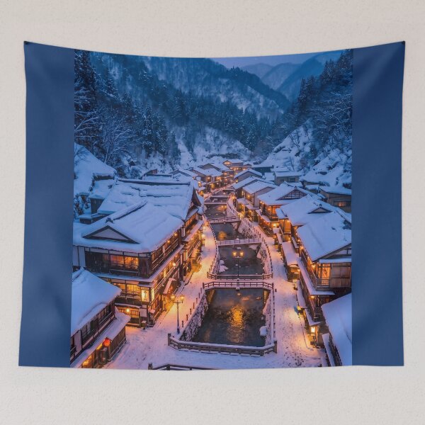 Item preview, Snowy Japanese Onsen Village Photography designed and sold by conohitoAI-ArtGallery.