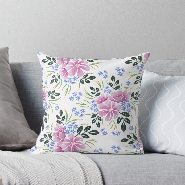 Item preview, Pink and blue flowers with leaves illustration designed and sold by By Kelly Attenborough.