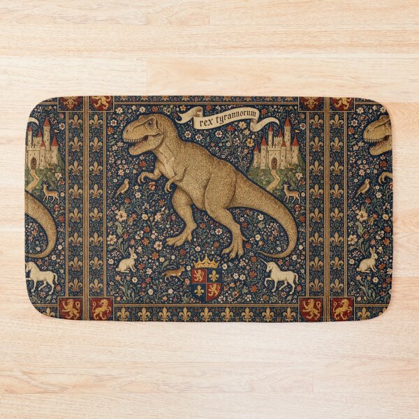 Item preview, Medieval tapestry style illustration of a dinosaur - Tyrannosaurus Rex designed and sold by Vintage Designs +.