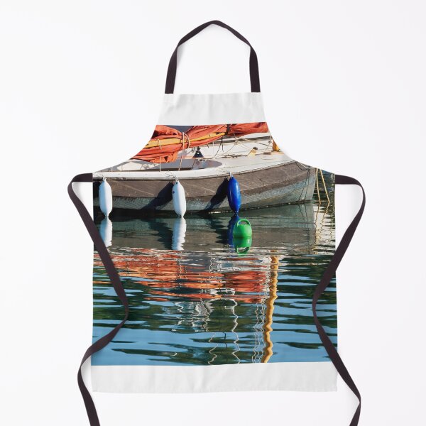 Item preview, Small Sailboat with Colourful Reflections Anchored in Calm Harbour Waters designed and sold by Dorset Girl.