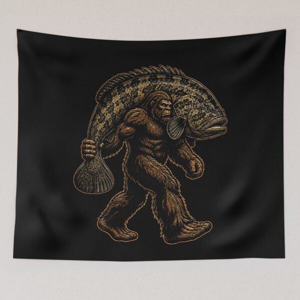 Item preview, Bigfoot carrying a giant fish illustration designed and sold by rafaeltto.