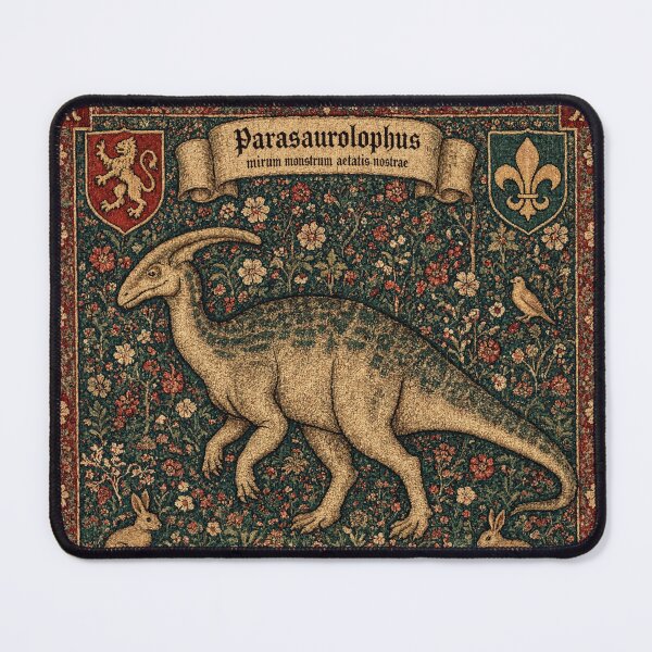 Item preview, Medieval tapestry style illustration of a dinosaur - Parasaurolophus designed and sold by Vintage Designs +.