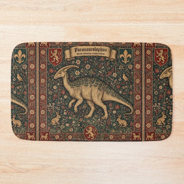 Item preview,  Medieval tapestry style illustration of a dinosaur - Parasaurolophus designed and sold by Vintage Designs +.