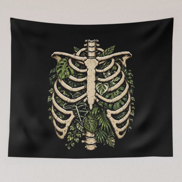 Item preview, Skeleton ribs with lush green leaves design halloween designed and sold by rafaeltto.