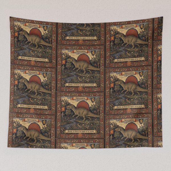 Item preview, Medieval tapestry style illustration of a dinosaur - Spinosaurus designed and sold by Vintage Designs +.