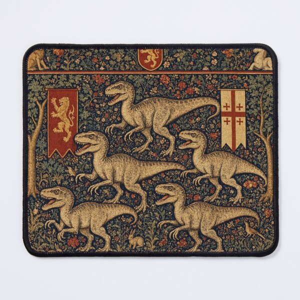 Item preview, Medieval tapestry style illustration of a dinosaur - Velociraptor designed and sold by Vintage Designs +.