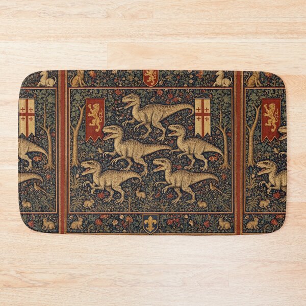 Item preview, Medieval tapestry style illustration of a dinosaur - Velociraptor designed and sold by Vintage Designs +.