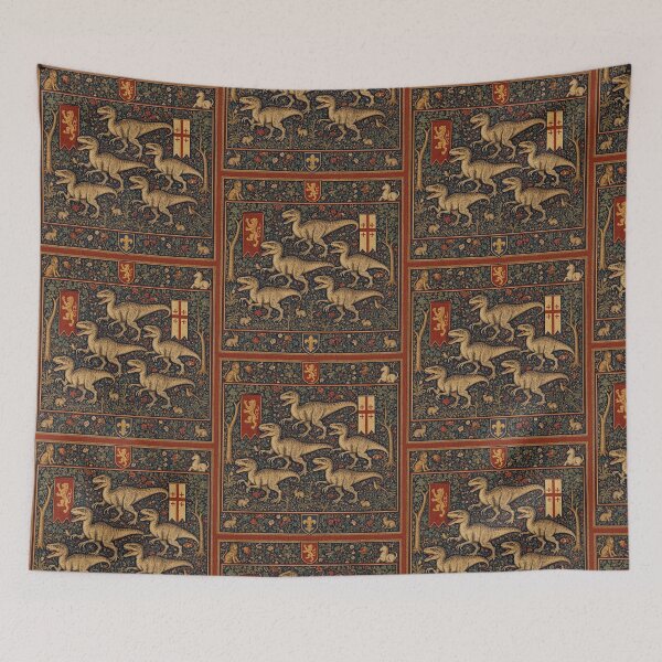 Item preview, Medieval tapestry style illustration of a dinosaur - Velociraptor designed and sold by Vintage Designs +.