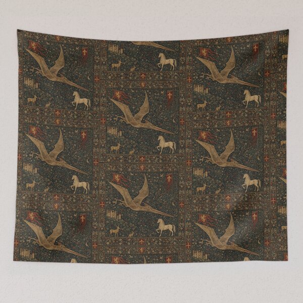 Item preview, Medieval tapestry style illustration of a dinosaur - Pteranodon designed and sold by Vintage Designs +.