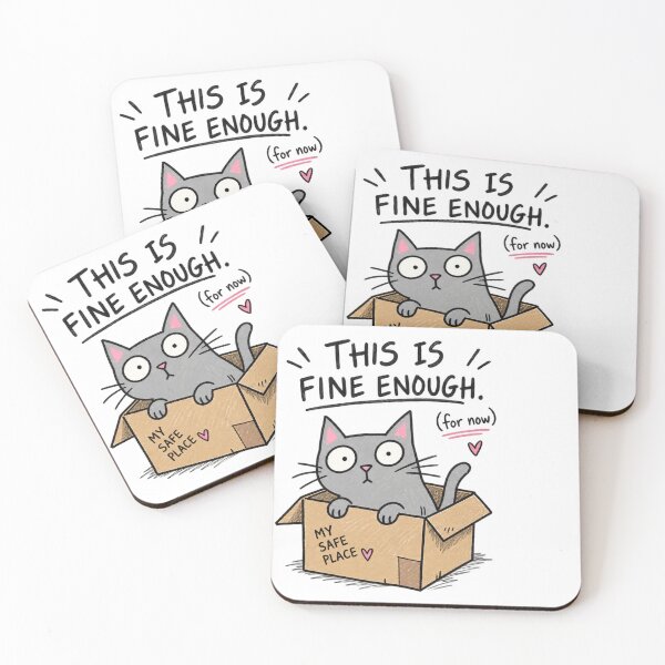 Item preview, This Is Fine Enough – Funny Cat in a Box designed and sold by LinaDesign Store.