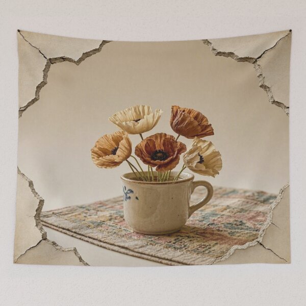 Item preview, Vintage Poppies in Ceramic Mug with Cracked Wall Framed Art designed and sold by Breezes-of-Ida.