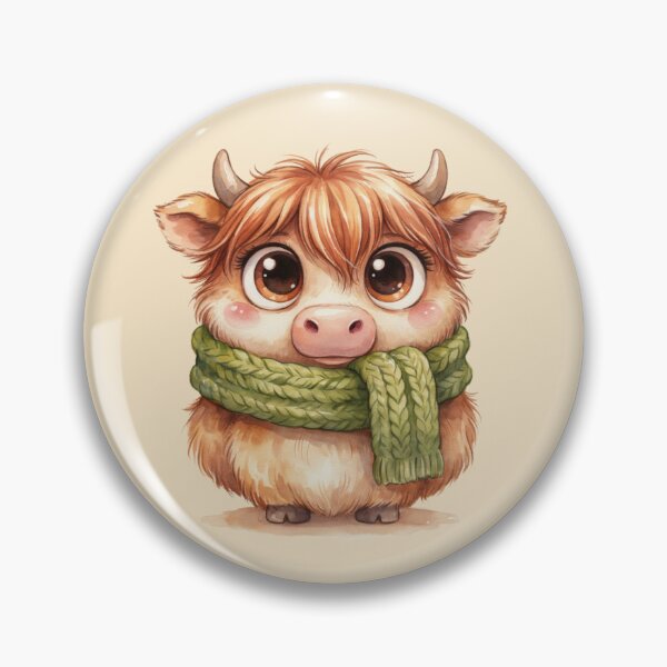 Item preview, Cute Baby Highland Cow in Green Scarf – Whimsical Watercolor Animal. designed and sold by SaraSumi.