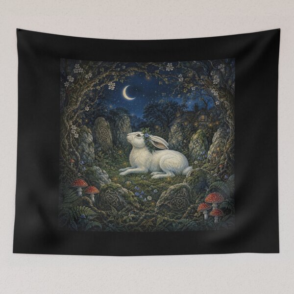 Item preview, Moonlit Celtic Hare in the Enchanted Forest designed and sold by thewandswant.