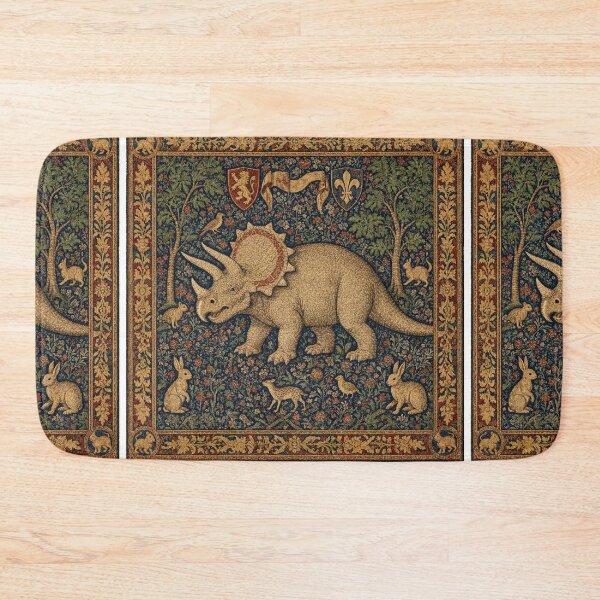 Item preview, Medieval tapestry style illustration of a dinosaur - Triceratops designed and sold by Vintage Designs +.