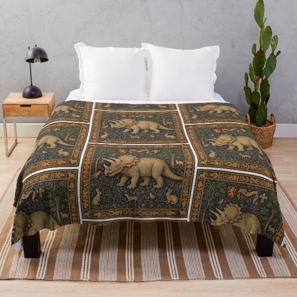 Item preview, Medieval tapestry style illustration of a dinosaur - Triceratops designed and sold by Vintage Designs +.
