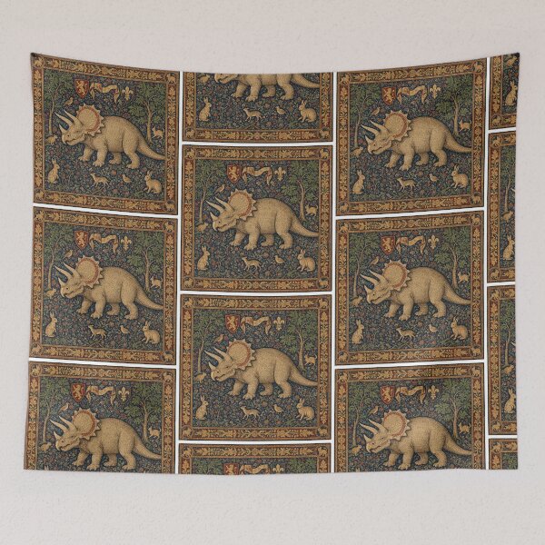 Item preview, Medieval tapestry style illustration of a dinosaur - Triceratops designed and sold by Vintage Designs +.
