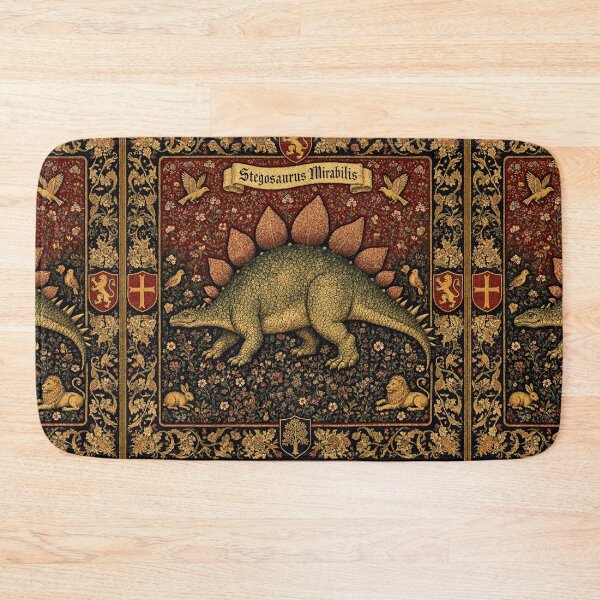 Item preview, Medieval tapestry style illustration of a dinosaur - Stegosaurus designed and sold by Vintage Designs +.