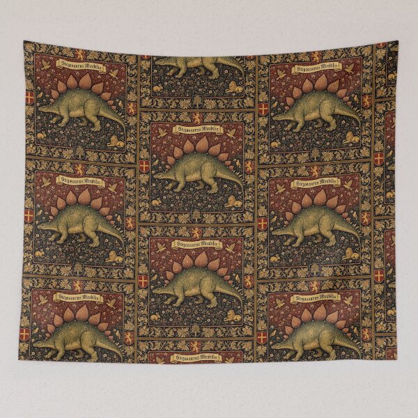 Item preview, Medieval tapestry style illustration of a dinosaur - Stegosaurus designed and sold by Vintage Designs +.