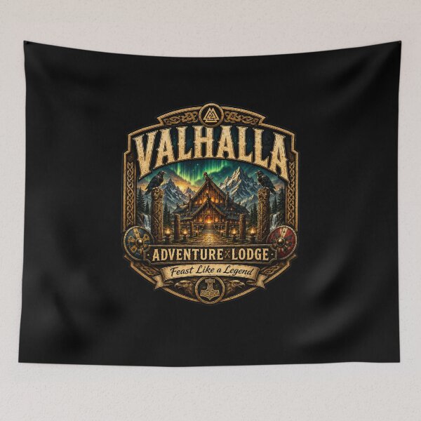 Item preview, Camiseta Valhalla Adventure Lodge, Camiseta de cabaña de montaña vikinga, Camiseta de viaje de mitología nórdica, Regalo para disfrutar de un festín legendario designed and sold by LintonGriffin.