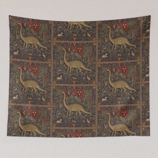Item preview, Medieval tapestry style illustration of a dinosaur - Brachiosaurus designed and sold by Vintage Designs +.