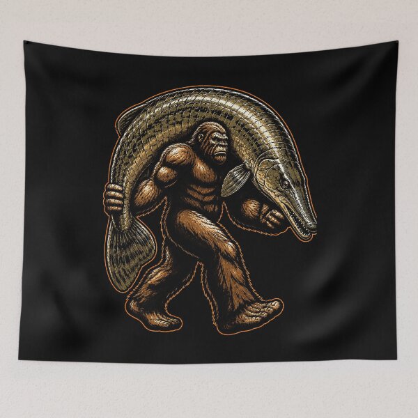 Item preview, Bigfoot carrying a giant fish illustration designed and sold by rafaeltto.