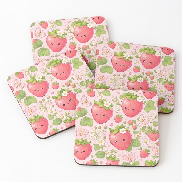 Item preview, Kawaii Strawberry Garden – Cute Strawberry Floral Pattern designed and sold by CreativeCharmCo.