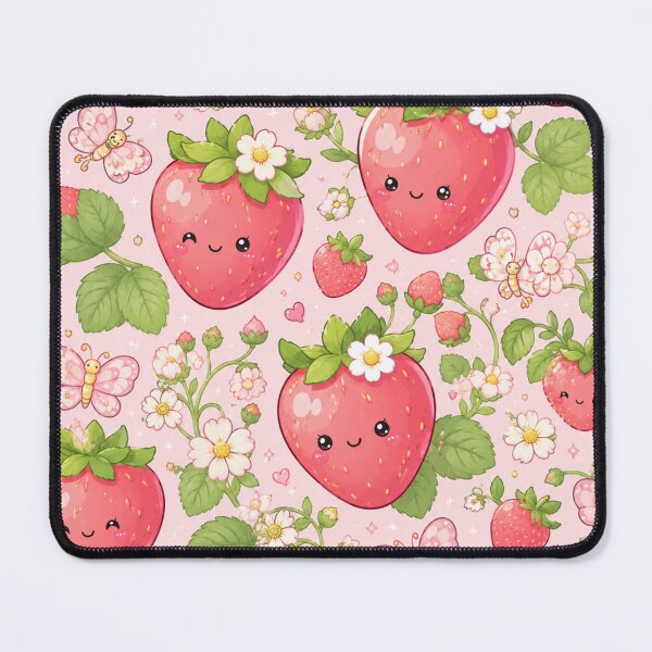 Item preview, Kawaii Strawberry Garden – Cute Strawberry Floral Pattern designed and sold by CreativeCharmCo.