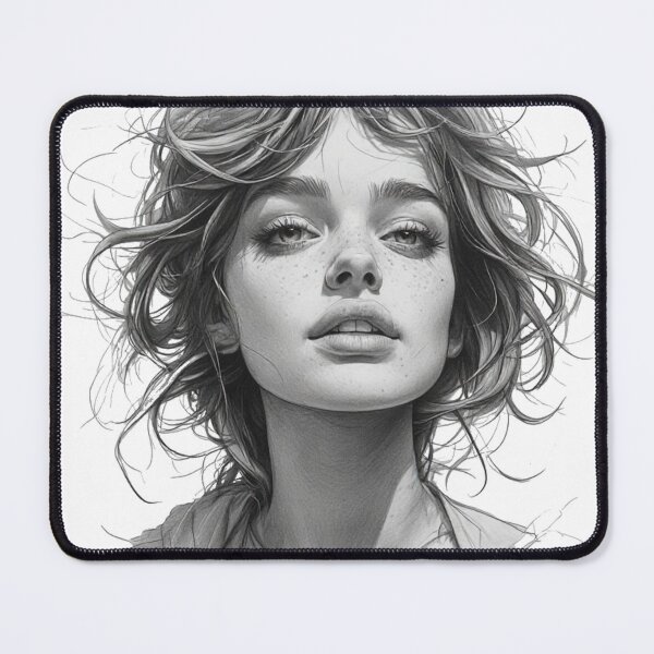 Item preview, Windswept Freckled Woman Portrait Sketch designed and sold by YAM716.