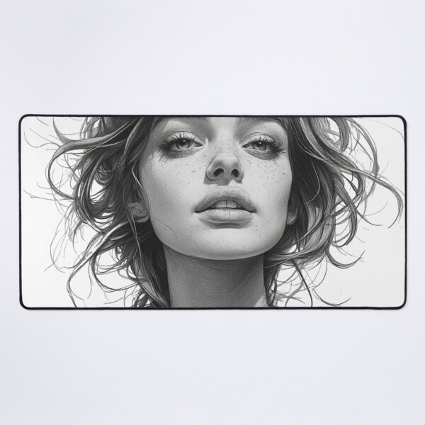 Item preview, Windswept Freckled Woman Portrait Sketch designed and sold by YAM716.