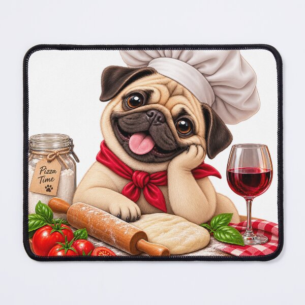 Item preview, Cute Pug Chef Making Pizza Italian Kitchen Art designed and sold by ArtNova17.