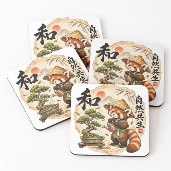 Item preview, Red Panda Bonsai Gardener – Japanese Zen Illustration designed and sold by Kallandra.