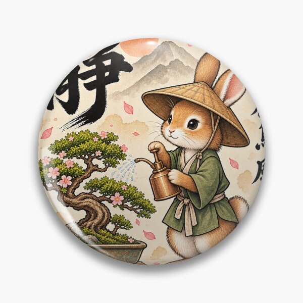 Item preview, Japanese Rabbit Bonsai Gardener – Japanese Zen Illustration designed and sold by Kallandra.