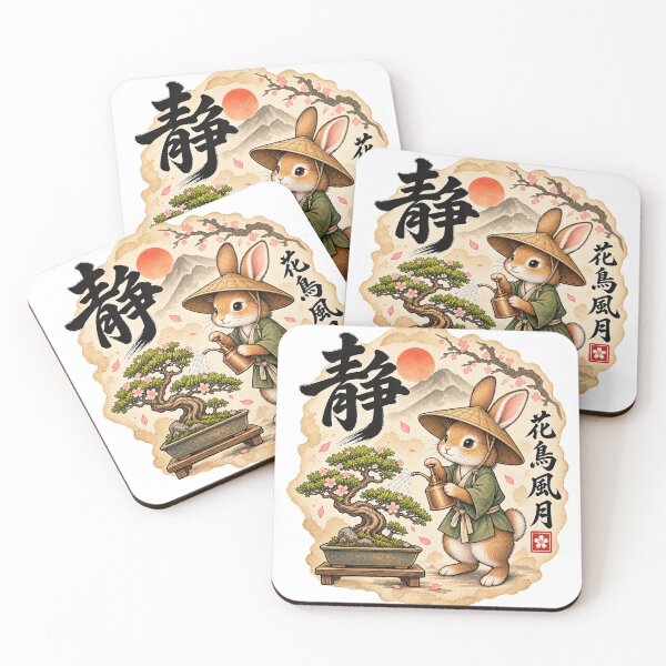 Item preview, Japanese Rabbit Bonsai Gardener – Japanese Zen Illustration designed and sold by Kallandra.