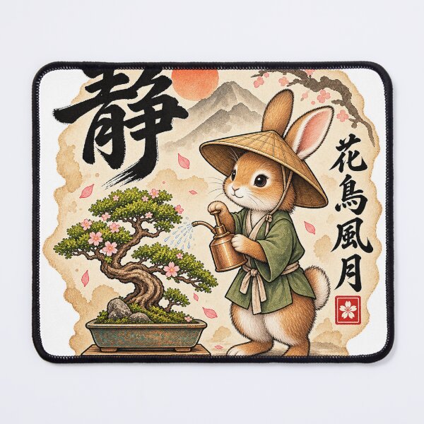 Item preview, Japanese Rabbit Bonsai Gardener – Japanese Zen Illustration designed and sold by Kallandra.